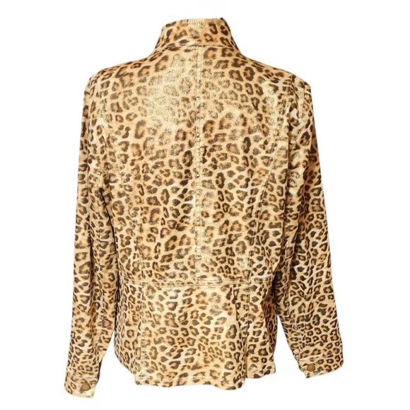 Chicos Leopard Print Jacket Size 2 (Large 12) Jacket Metallic Gold Buttons NEW - Picture 6 of 7